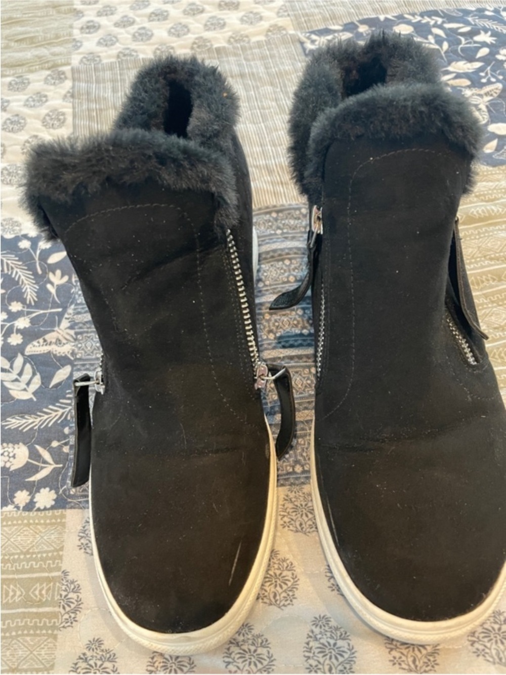 Madden Girl Black Faux Fur-Trim Suede High-Top Boots